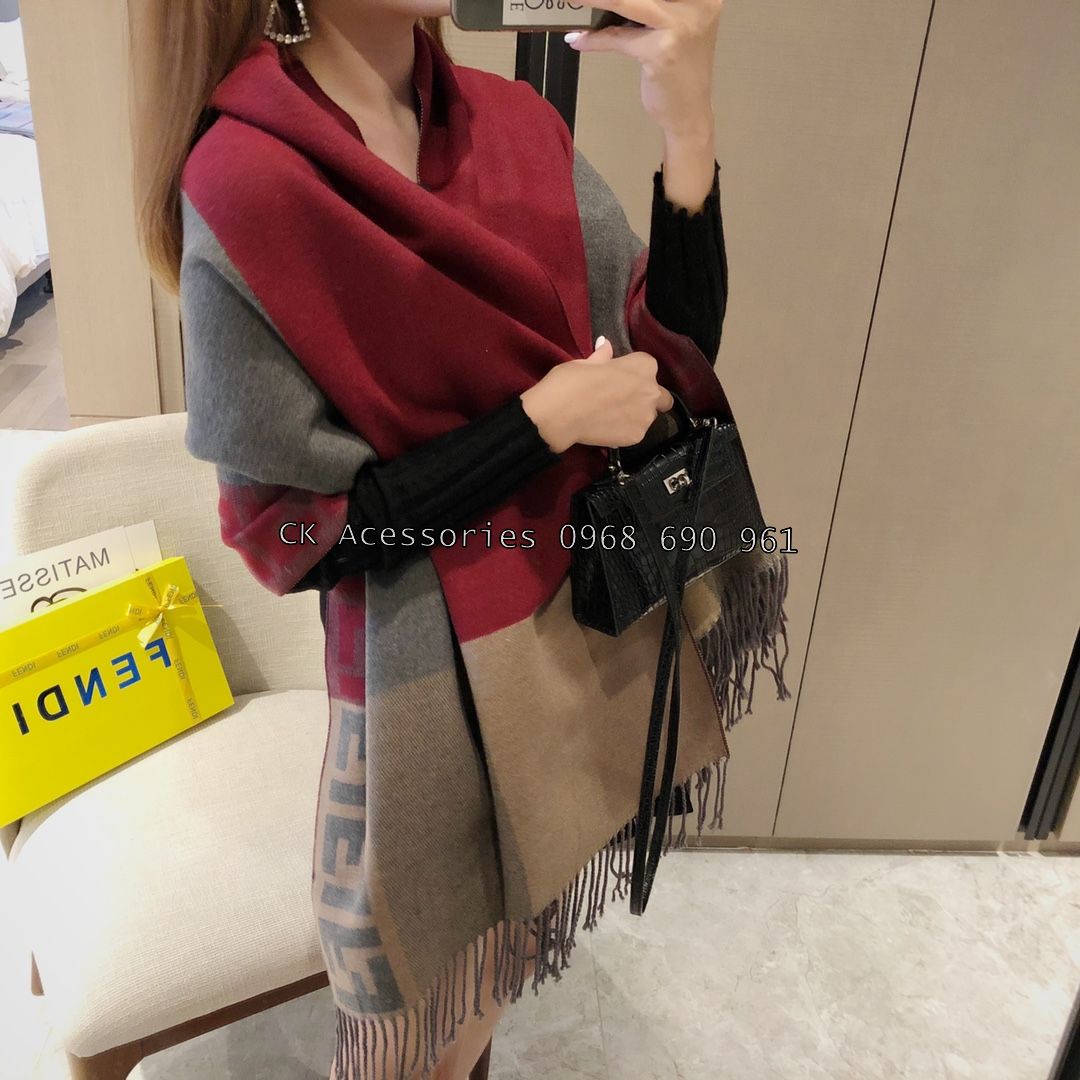 [Rẻ vô địch] [Ảnh thật] [Có sẵn] Khăn Choàng Dạ Cao Cấp FULL BOX chữ F đỏ phối Ghi