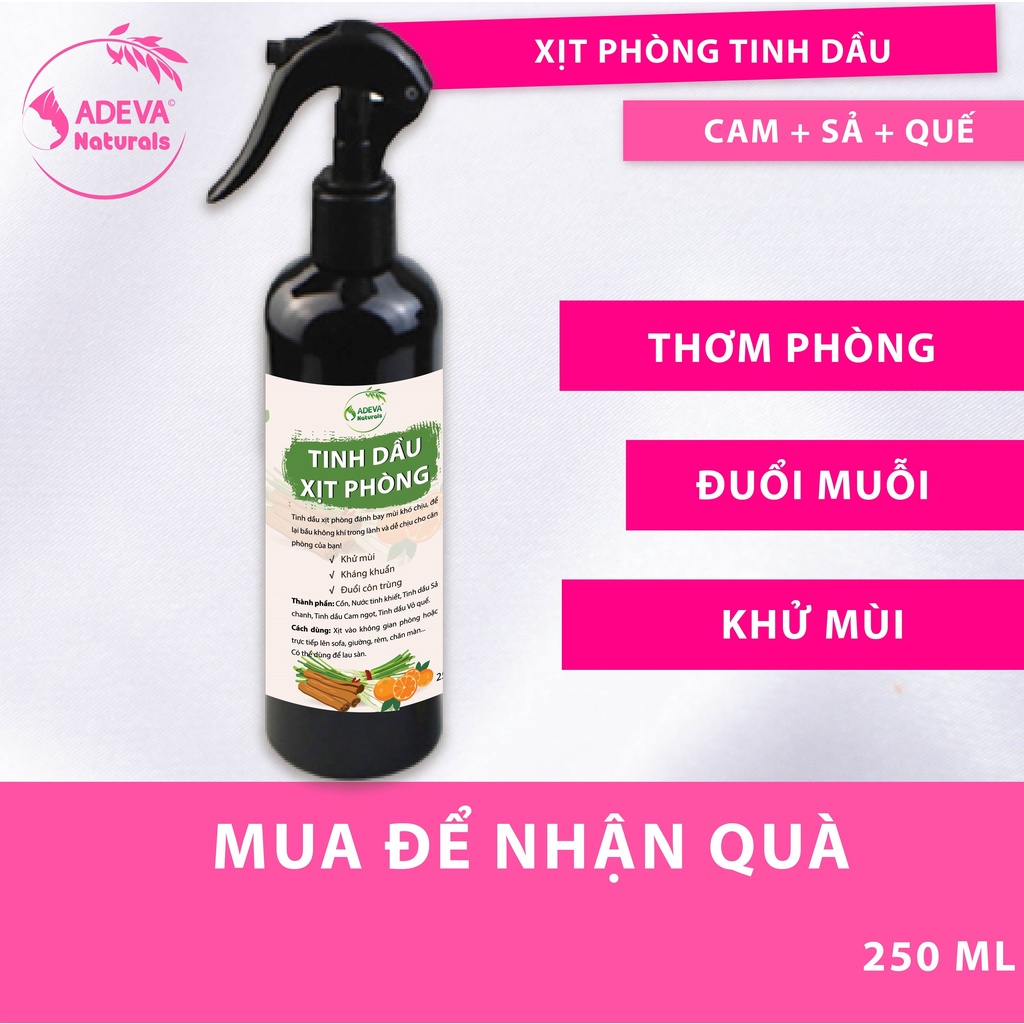 Tinh dầu xịt phòng khử mùi ⚡FREESHIP⚡ Adeva - Khử mùi vượt trội, thơm dịu nhẹ từ thiên nhiên 250 ml