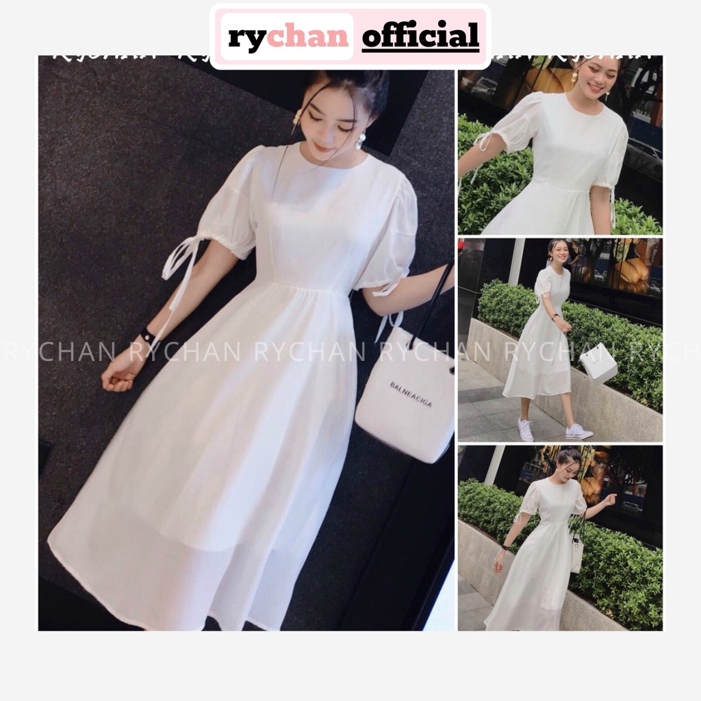 [ẢNH THẬT CUỐI] Đầm Xoè Midi Trắng Tay Nơ Có Lót - DX292