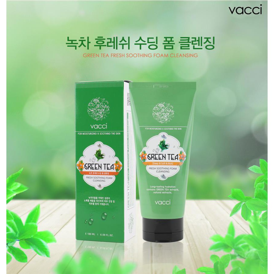 VACCI - SỮA RỬA MẶT VACCI - TINH CHẤT TRÀ XANH - GREEN TEA FRESH SOOTHING FOAM CLEANSING