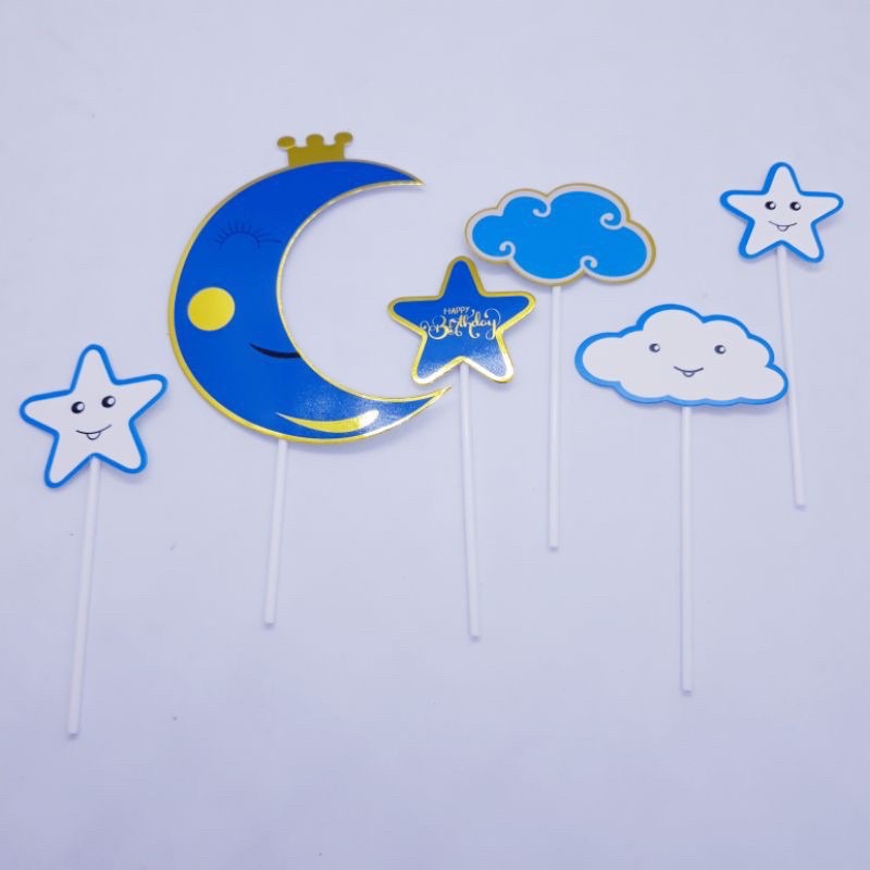 Cắm trăng sao mây trang trí bánh kem