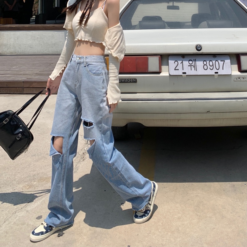 Quần jeans Nữ Lưng Cao Ống Rộng Thời Trang Hàn Quốc Cá Tính