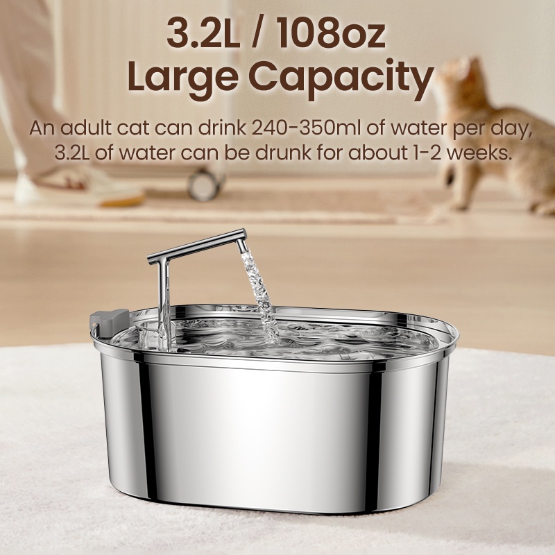 Đài Phun Nước Uống Rojeco 3.2L Tự Động Bằng Thép Không Gỉ 304 Cho Thú Cưng