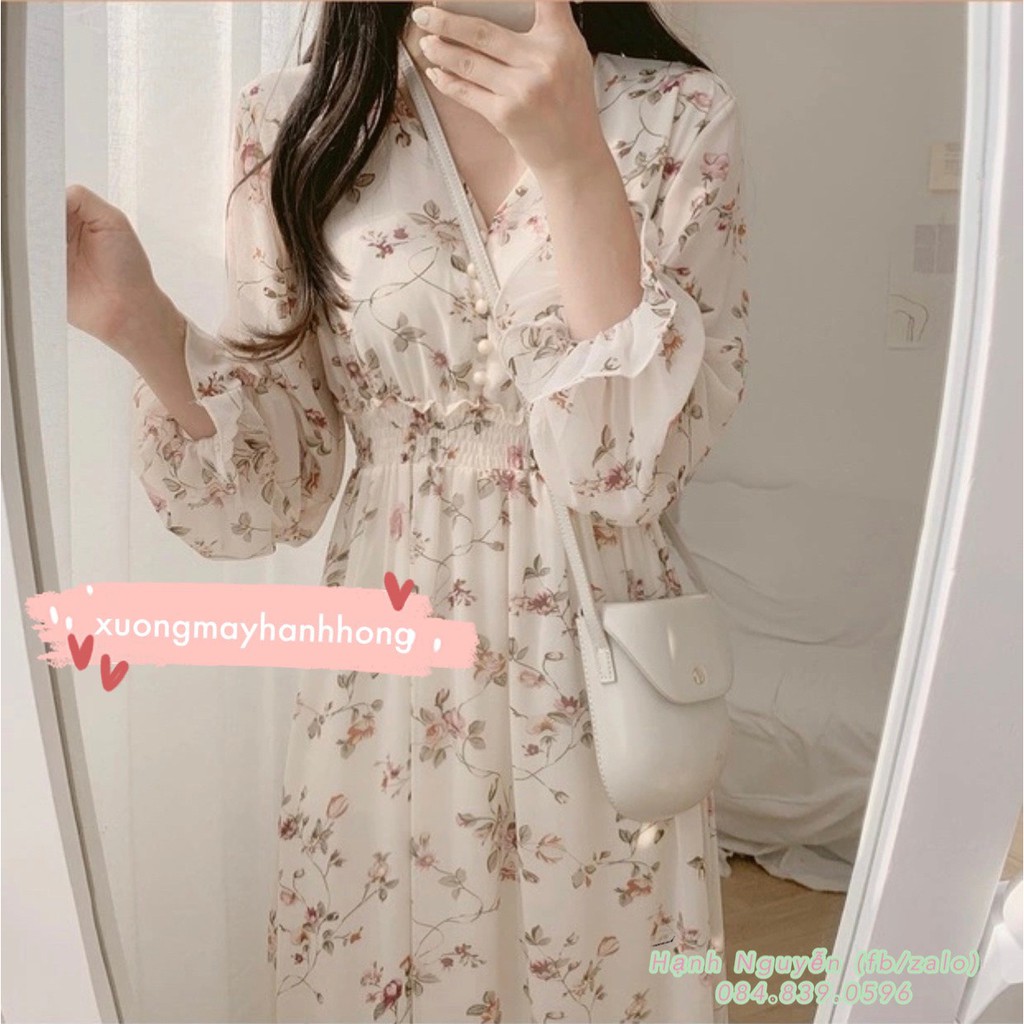 Váy hoa nhí dày tay vintage | BigBuy360 - bigbuy360.vn
