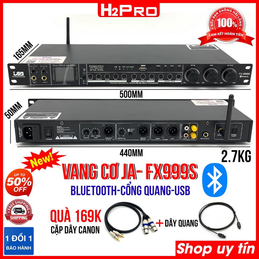 Vang cơ karaoke chống hú JA Fx-999S H2Pro Bluetooth-Optical-USB, chất âm cực hay (tặng cặp dây canon và dây quang)