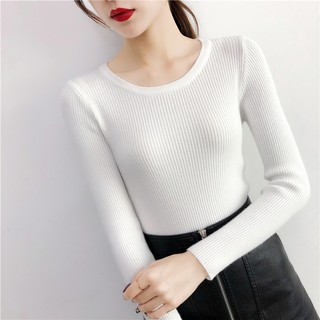 [Hàng sẵn] Áo len nữ mỏng cổ tròn trơn basic form ôm body - hàng QC