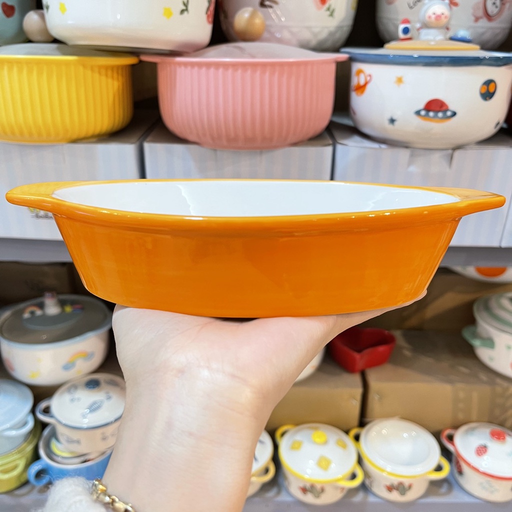 Bộ đĩa gốm sứ decor trang trí đồ ăn sét cam 8 món siêu đẹp