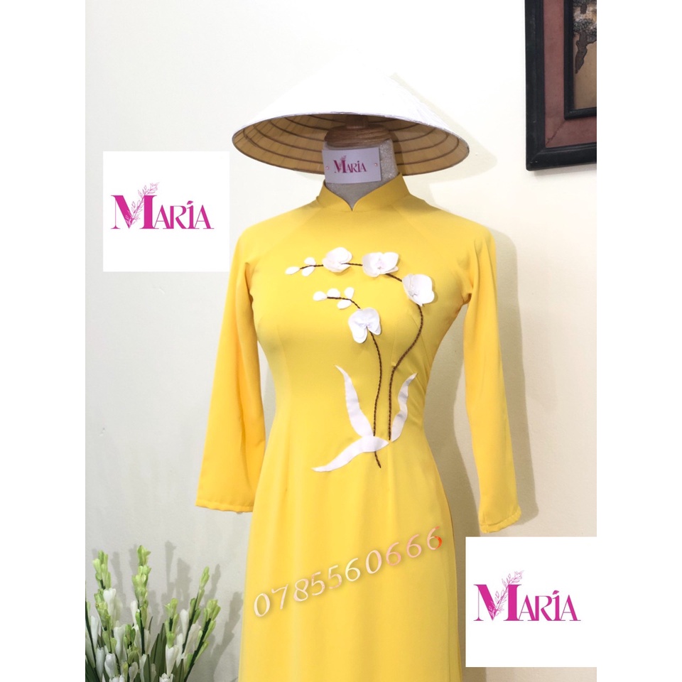 [𝐌𝐀𝐑𝐈𝐀] 𝙏𝙃ƯƠ𝙉𝙂 𝙃𝙄Ệ𝙐 Aó Dài 𝐦à𝐮 𝙑À𝙉𝙂 𝘾𝙃𝘼𝙉𝙃- họa tiết 𝐂À𝐍𝐇 𝐋𝐀𝐍 2 Tà (1 lớp) chuẩn FORM