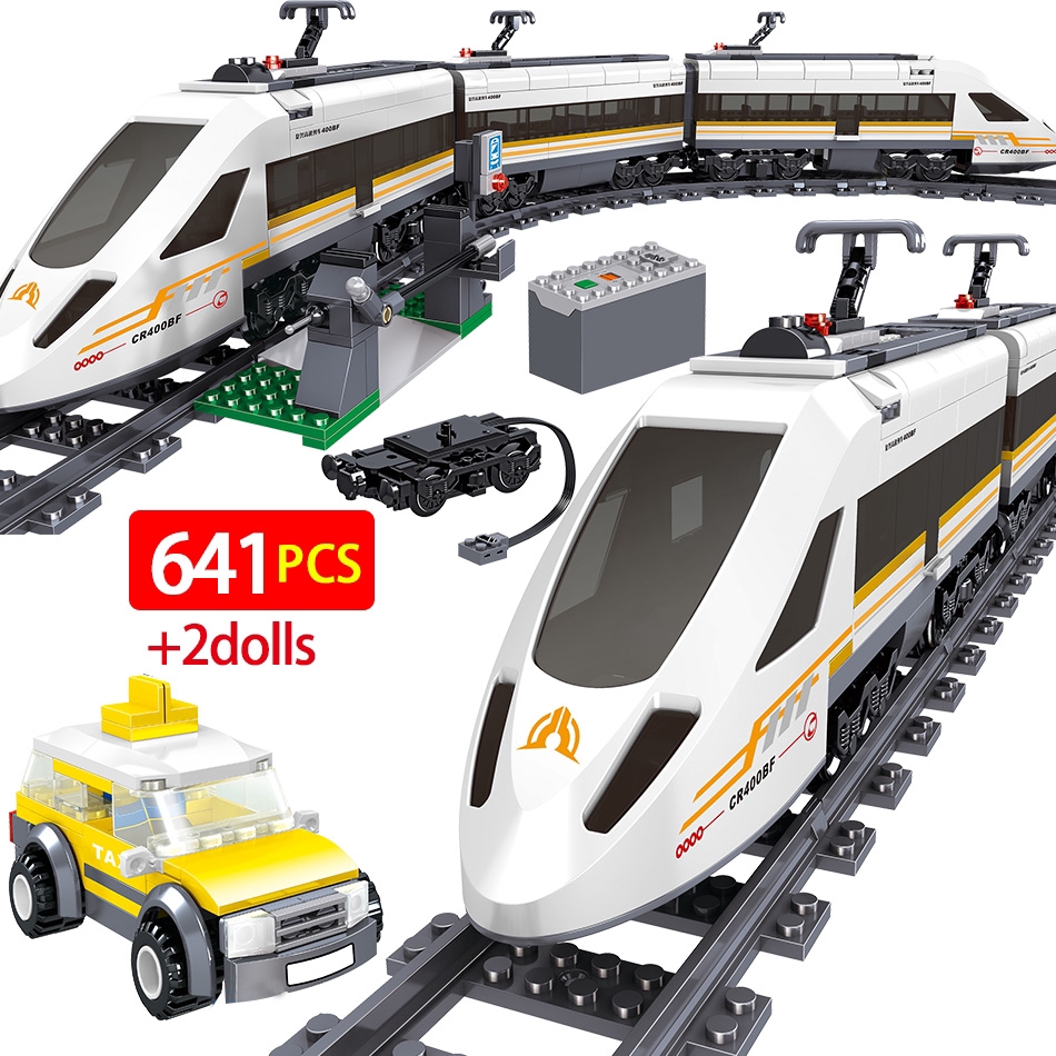 Lego Compatible City Police Revival High Speed Rail Building Block Technic Railway Track Train Bricks Toys for Children