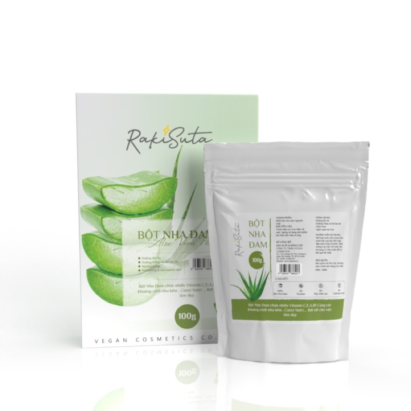 bột nha đam nguyên chất RAKISUTA 100g dưỡng ẩm , dưỡng trắng tái tạo da ,giảm mụn ngăn ngừa lão hoá da gió da căng bóng