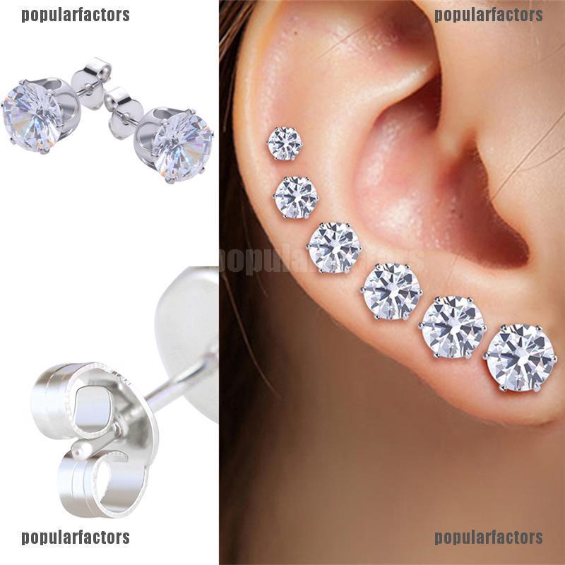 Bộ 6 Đôi Bông Tai Tròn Bằng Thép Không Gỉ Đính Đá Zircon Thời Trang