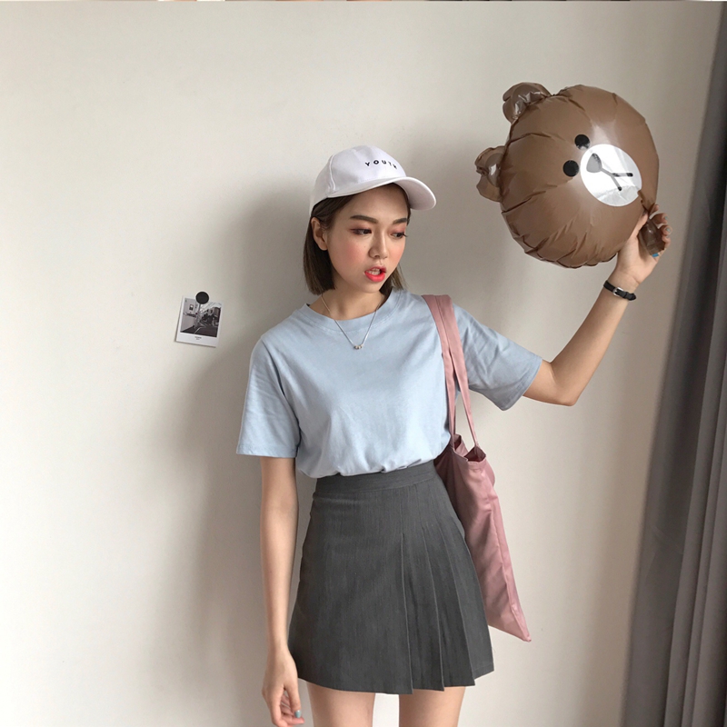 Xiaozhainv Chân Váy Chữ A Xếp Ly Màu Xám Phong Cách Ulzzang Hàn Quốc Cho Nữ | BigBuy360 - bigbuy360.vn