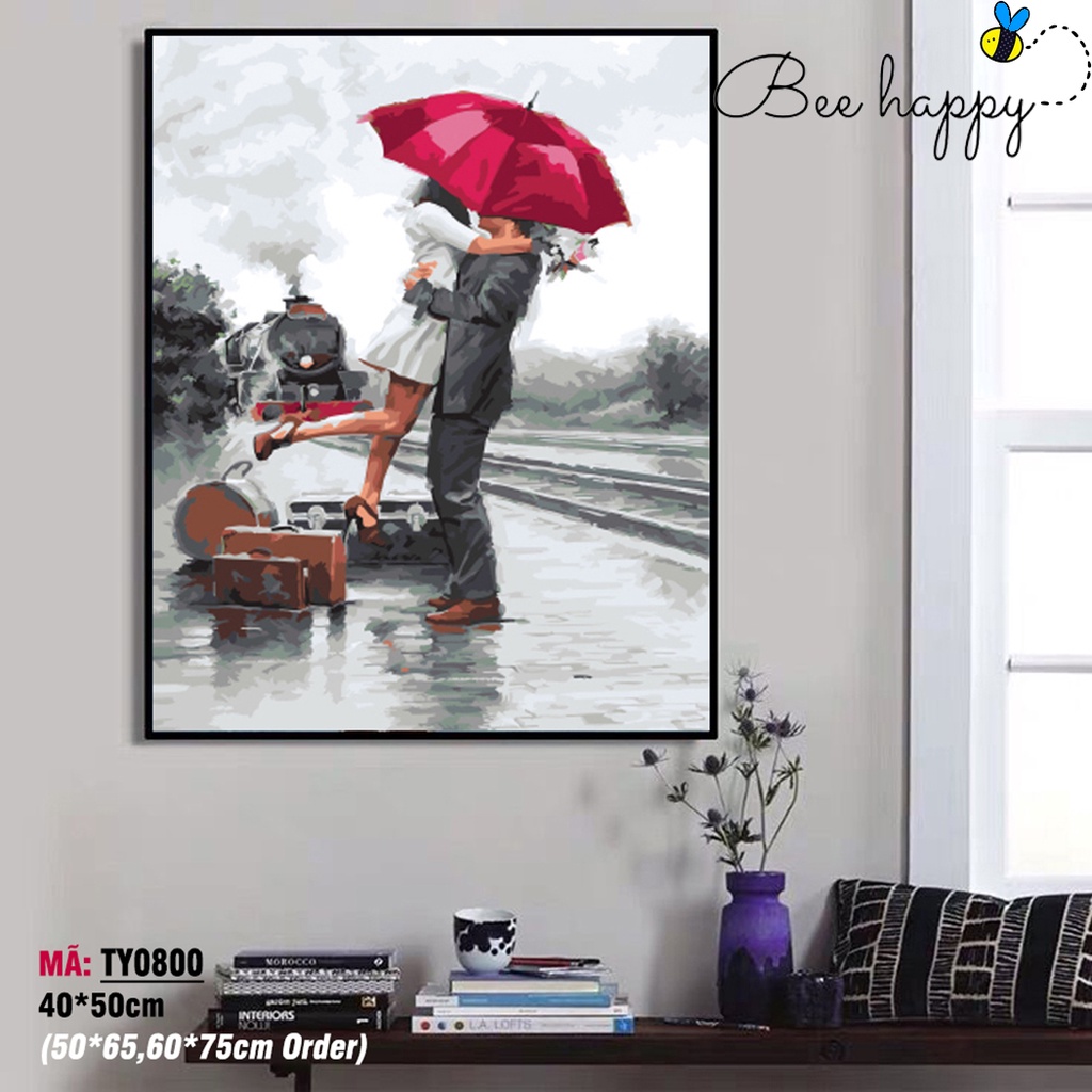 Tranh sơn dầu số hóa tự vẽ DIY tình yêu đôi lứa - Mã TY0800 Chiếc ôm ngày gặp lại