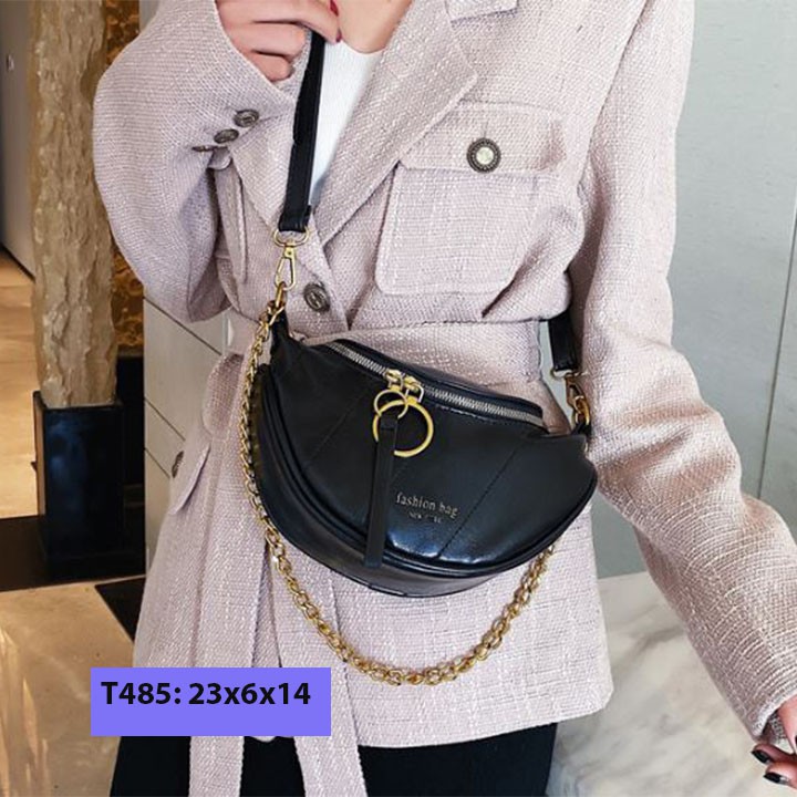 Túi bao tử đeo chéo da trơn cho nữ đeo bụng đeo trước ngực khóa tròn cá tính T485 | BigBuy360 - bigbuy360.vn