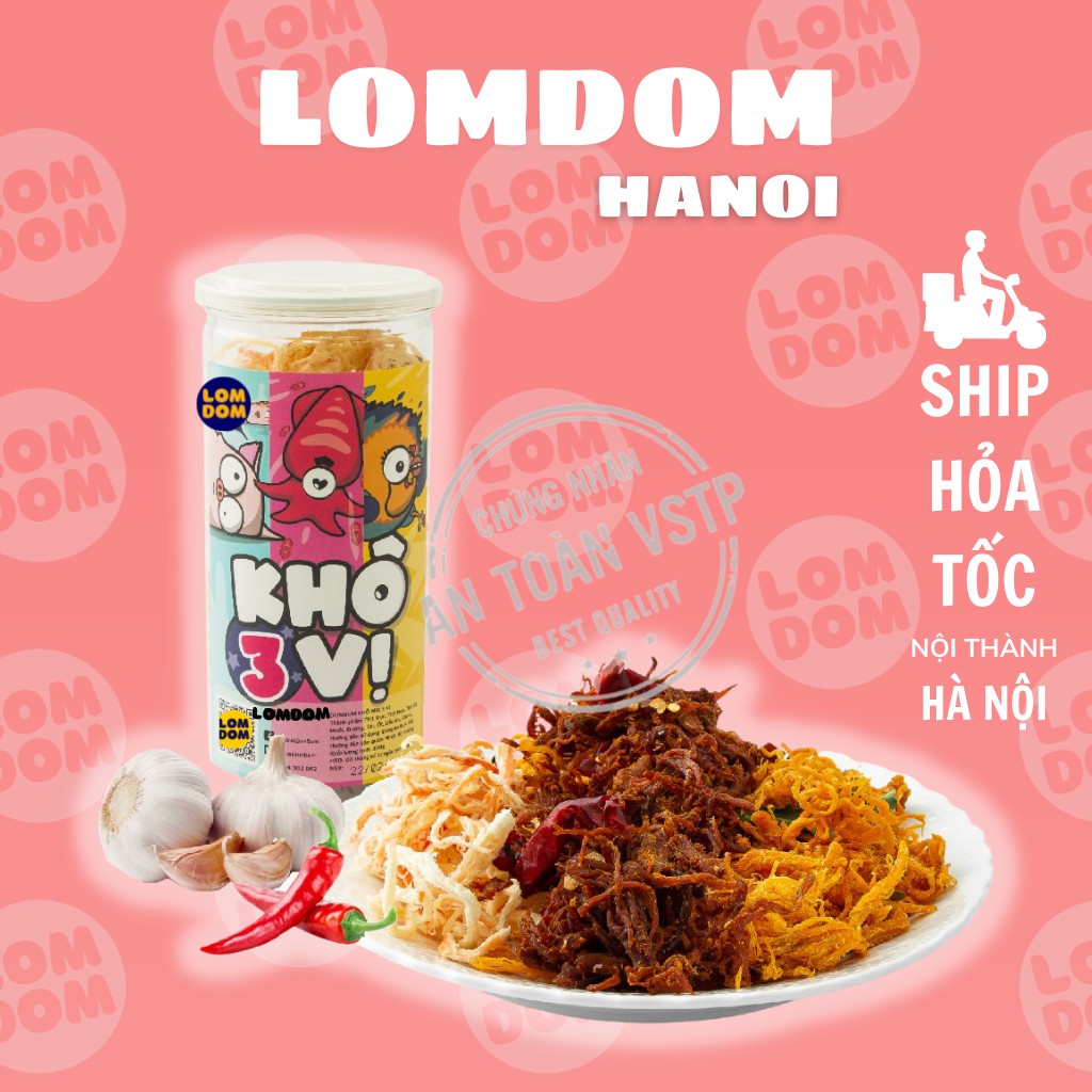 Khô gà mix Khô mực dừa, khô heo LomDom food 3 vị trong 1 hộp 200g đồ ăn vặt Hà Nội vừa ngon vừa rẻ | BigBuy360 - bigbuy360.vn