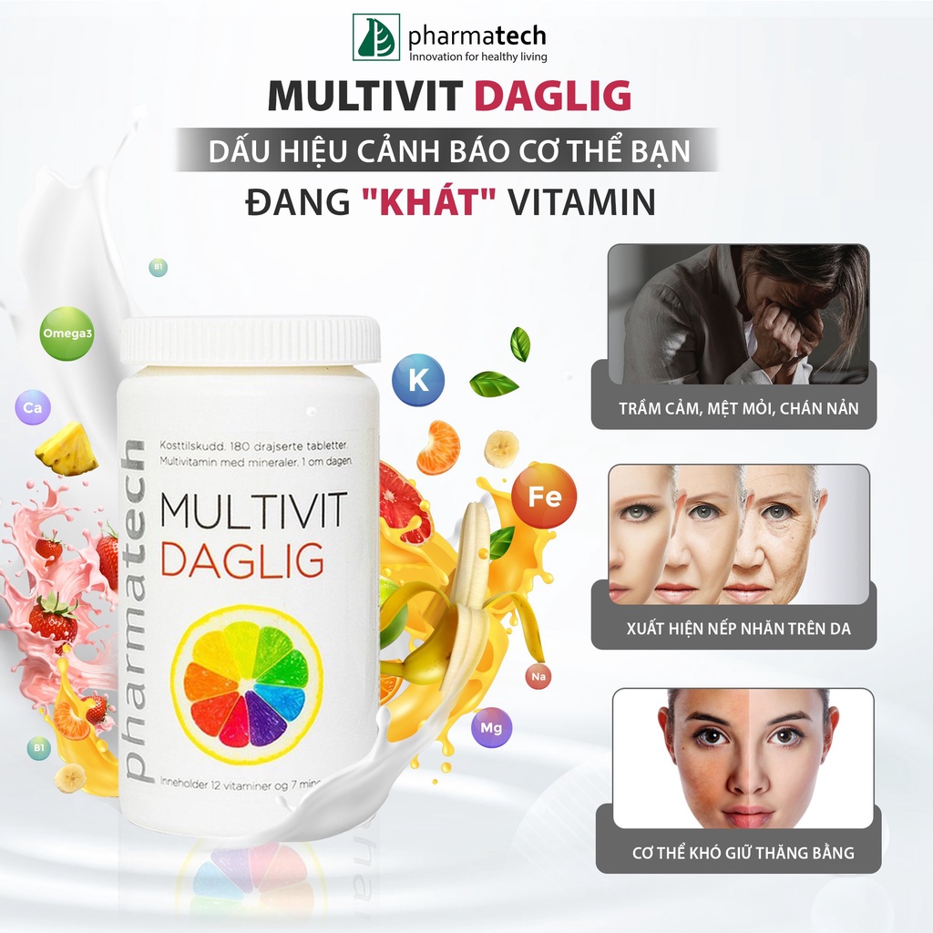 Viên nang bổ sung vitamin và khoáng chất Pharmatech Multivit Daglig lọ 180 viên