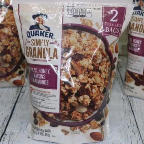 Ngũ Cốc Dinh Dưỡng  Mật Ong hạnh nhân nho khô Ăn Liền Yến mạch Quaker Simply Granola Raisins Almonds 2lbs TPBS