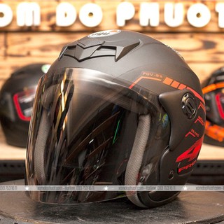 Nón bảo hiểm 3/4 AGU có kính tem đỏ