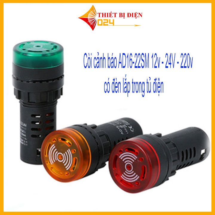 Còi cảnh báo AD16-22SM 12v - 24V - 220v có đèn lắp trong tủ điện có còi