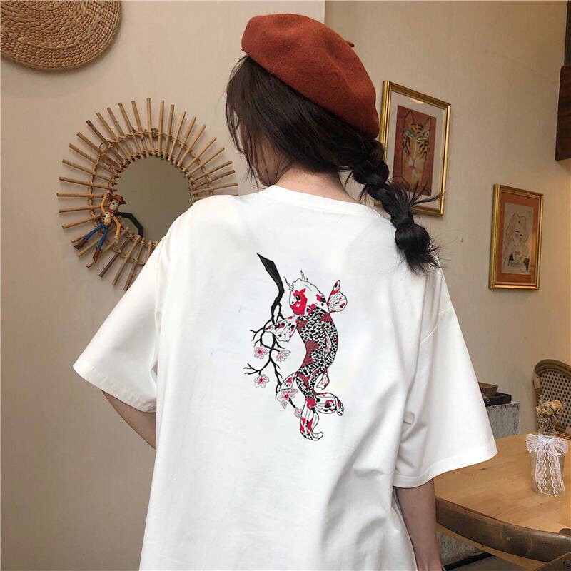 Áo thun tay lỡ nữ form rộng cá chép họa tiết form rộng vải dày mịn 2020T1844