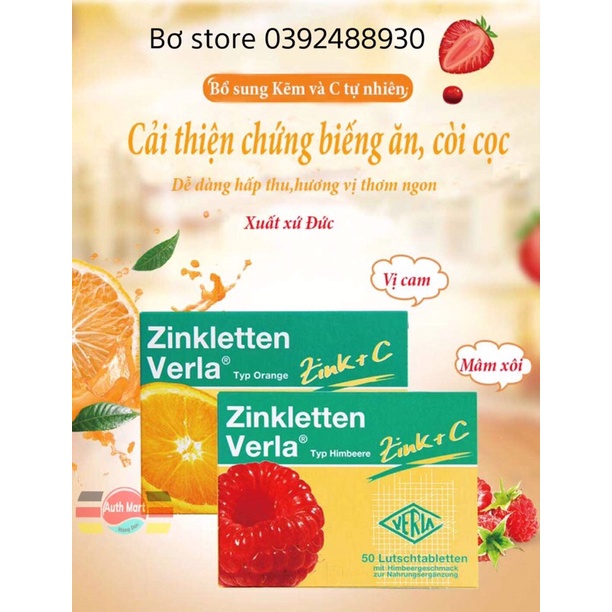 Viên ngậm bổ sung kẽm và vitamin C Zinkletten Verla cho trẻ lười ăn, rối loạn giấc ngủ, tăng đề kháng, 50v
