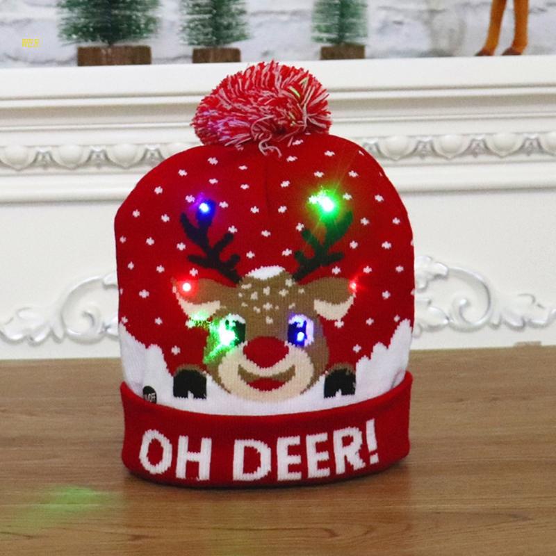 Mũ Beanie Dệt Kim Hình Tuần Lộc Có Đèn LED Nhiều Màu Sắc Cho Nam Và Nữ