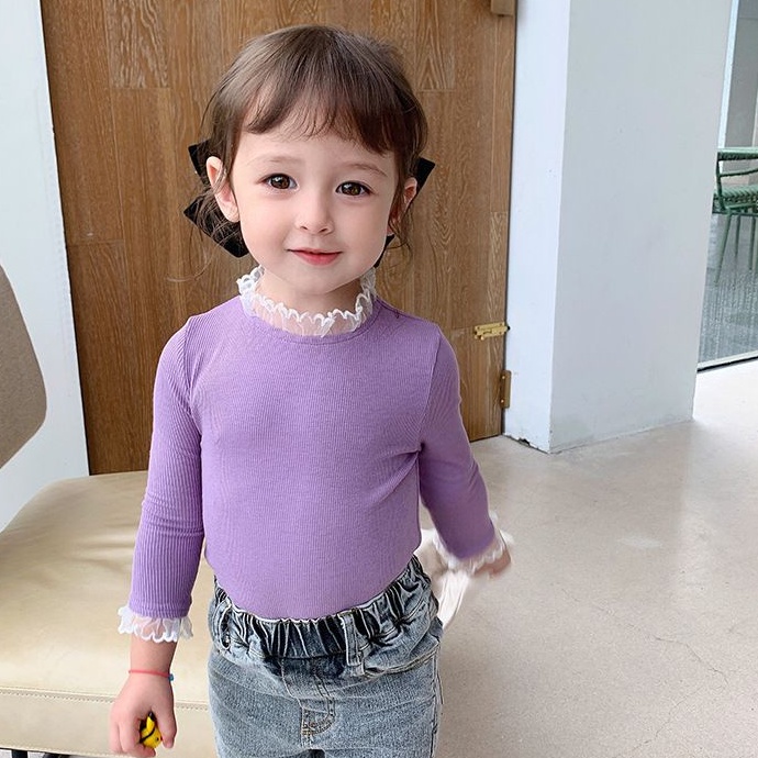 Áo tay dài có cổ búp bê xinh xắn đáng yêu cho bé gái