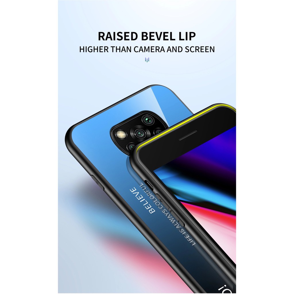 Ốp lưng Xiaomi Poco X3 / X3 Pro / Mi 10T Lite / Note 9 Pro 5G mặt lưng kính đa sắc thời trang cao cấp