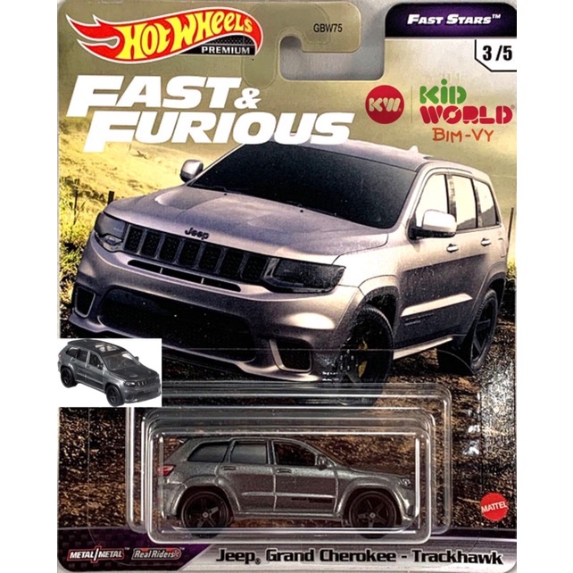 Xe mô hình Hot Wheels Car Culture Fast &amp; Furious Series Premium Jeep Grand Cherokee - Trackhawk GRL74, bánh cao su.