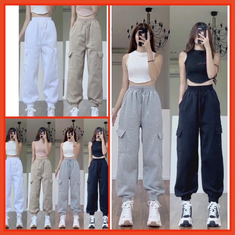 Quần Nỉ Túi Hộp Ống Boom  Unisex [FREESHIP] Jogger cá tính kiểu dáng đường phố hàn quốc ulzzang
