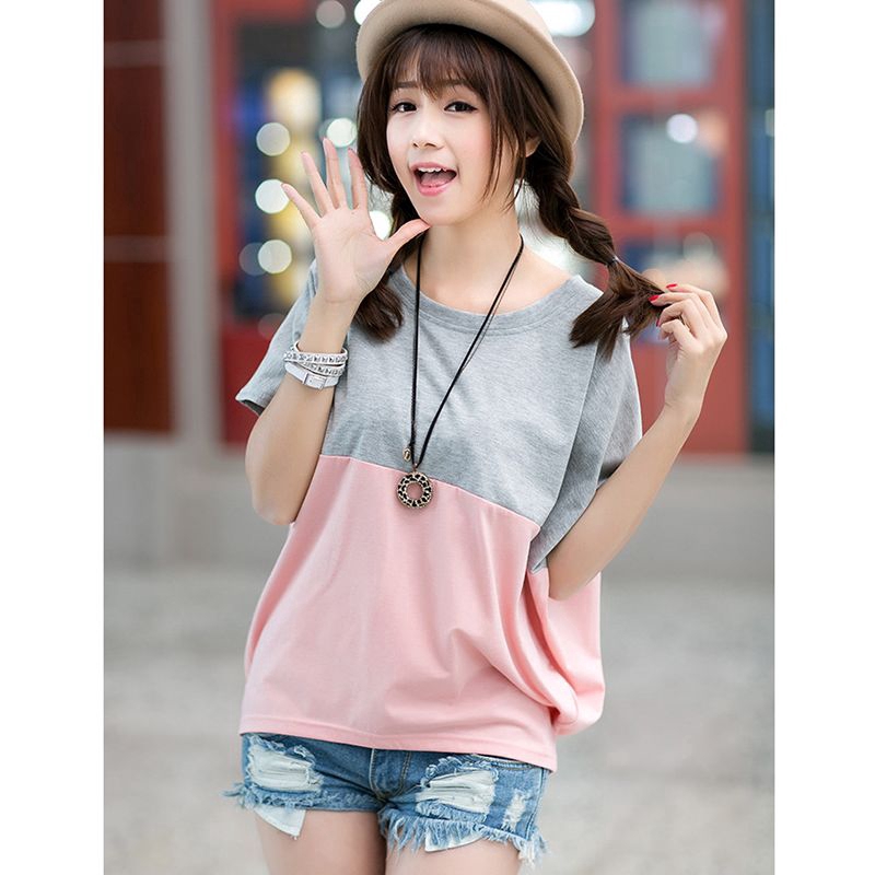 t-shirt Short sleeve round neck Loose  Bat sleeves plus size casual women clothes