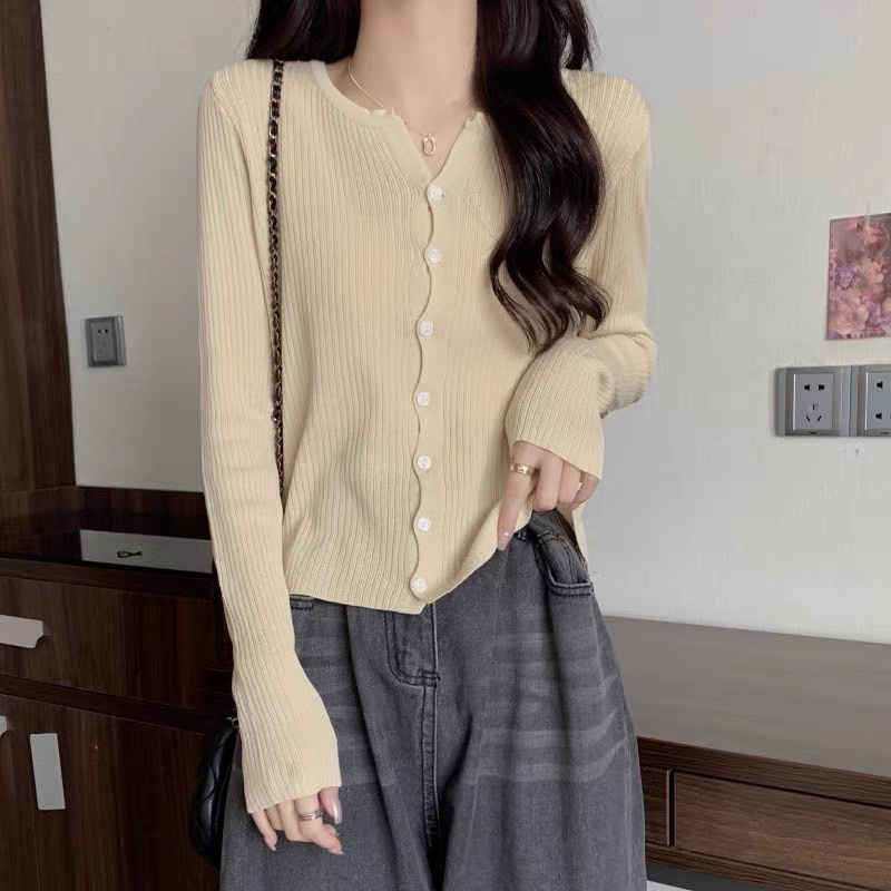 Áo cadigan cúc vuônh sợi dệt  chất đẹp, áo len croptop mềm  dài tay nhiều màu hàn quốc dành cho nữ