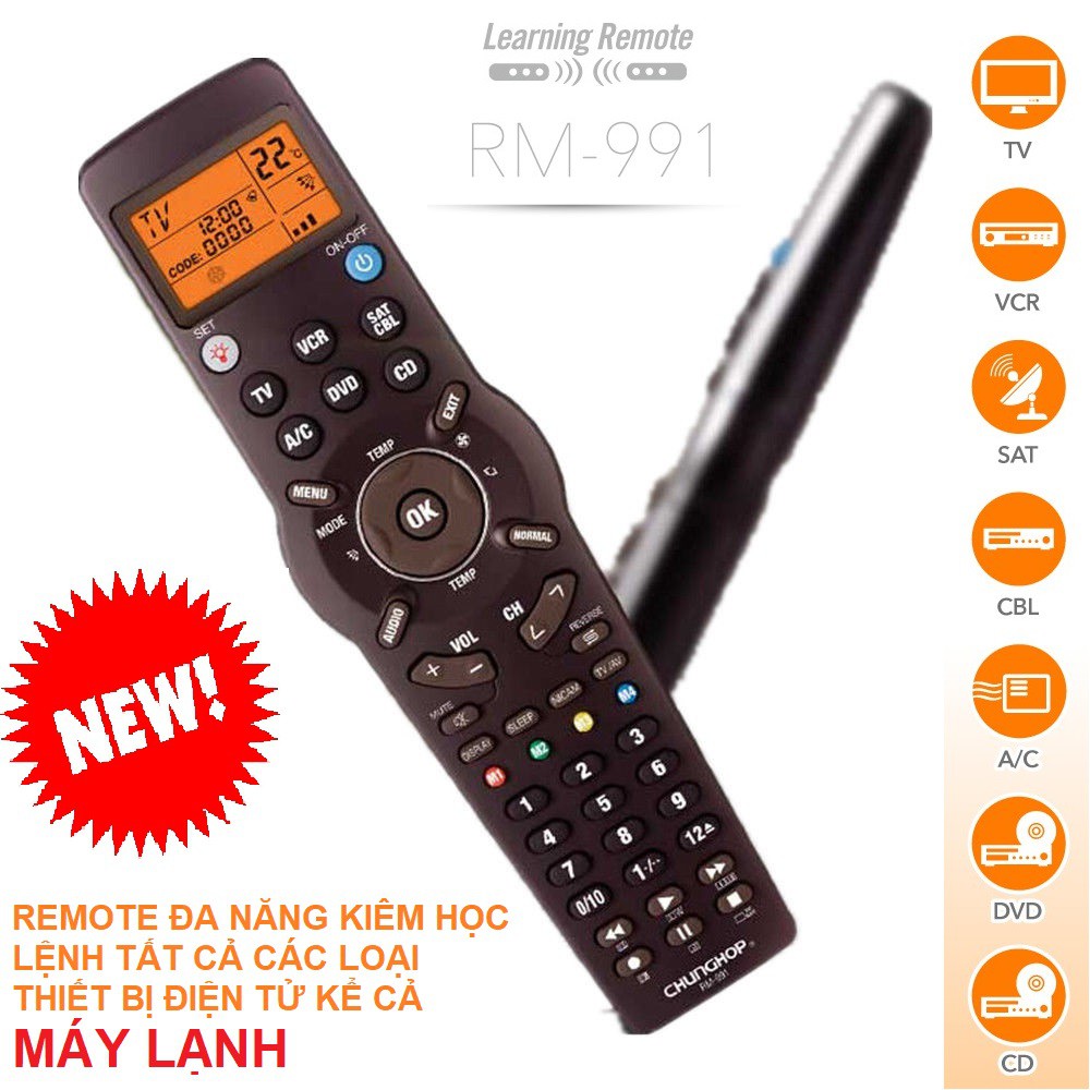 REMOTE ĐIỀU KHIỂN ĐA NĂNG HỌC LỆNH CHUNGHOP RM-991 TẶNG PIN