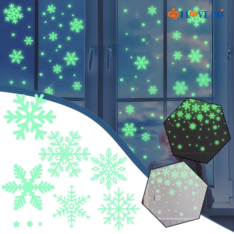 1 Bộ Sticker Dán Tường Hình Bông Tuyết Phát Sáng Trong Đêm Giáng Sinh