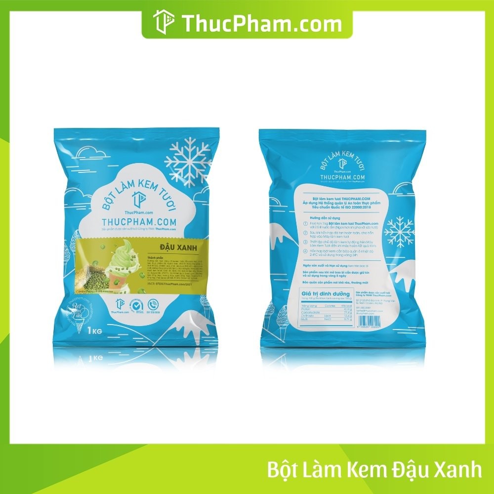Bột Làm Kem Tươi THUCPHAM.COM Vị Đậu Xanh - 1kg - Công Thức Độc Quyền Hương Vị Mới, Không Gắt, Không Hắc