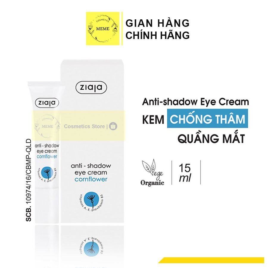 Kem dưỡng mắt giảm quầng thâm, chống nhăn mắt, che khuyết điểm mắt, chống thâm quầng Anti shadow eye cream ZIAJA 15ml