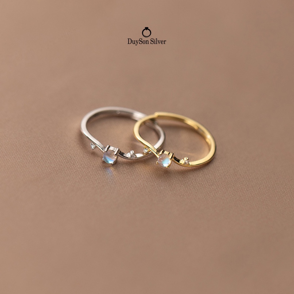 Nhẫn bạc nữ đính đá Moonstone hợp phong thủy tự chỉnh size, Nhẫn bạc Ý 925 mạ vàng 14k cao cấp DUYSON SILVER [NFXK7]