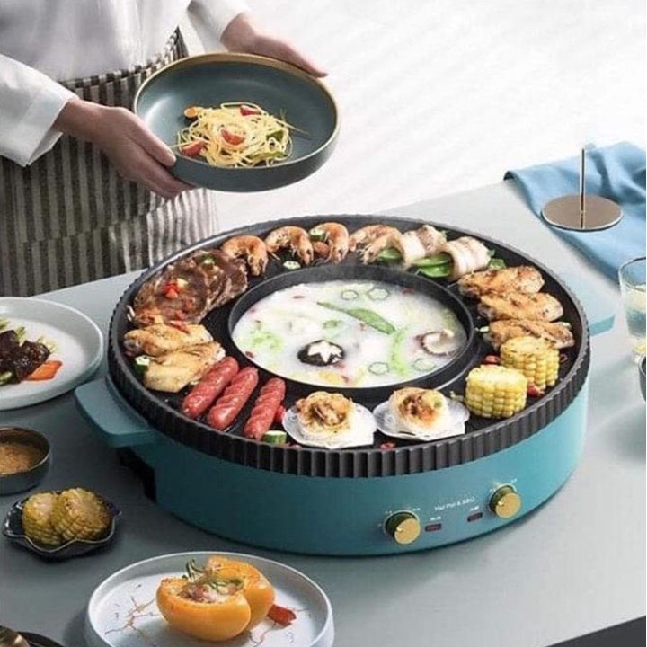 Nồi Lẩu Nướng Đa Năng BBQ 2 in 1, Vừa Lẩu Vừa Nướng, Mặt Đá Chống Dính Cao Cấp, BH 12 Tháng