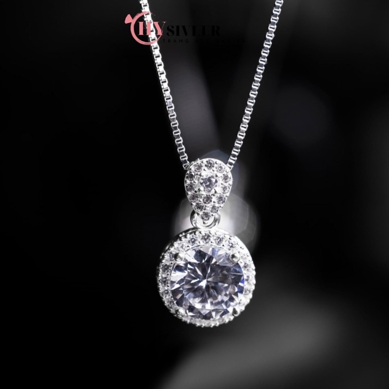 Dây chuyền bạc ý s925 dây mì mặt đá tròn sáng đẹp vòng cổ nữ bạc thật giá rẻ CHY SILVER