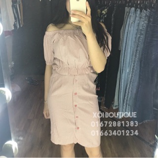 Set kẻ áo + chân váy cúc