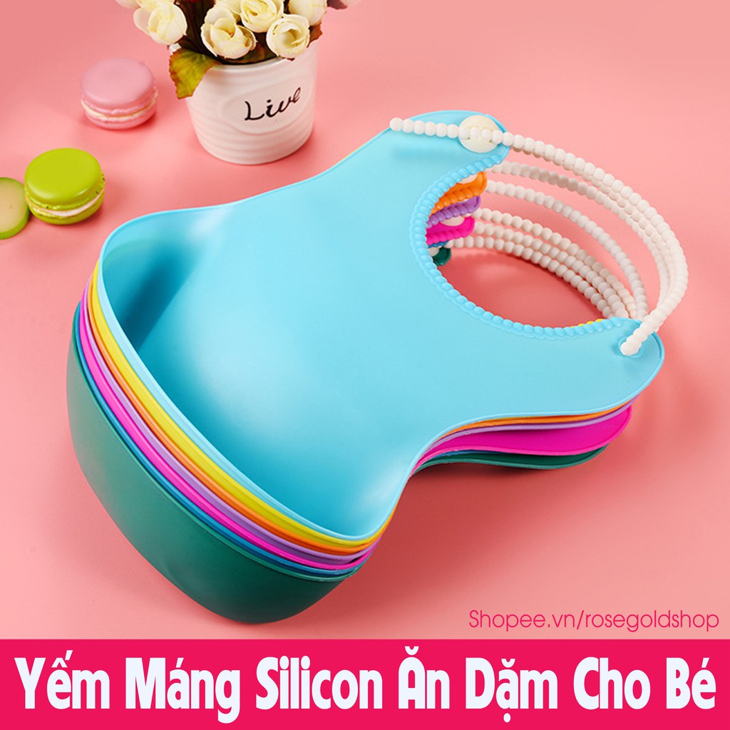 Yếm Máng Silicon Ăn Dặm Chống Bẩn Quần Áo Cho Bé