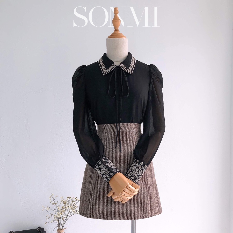 Áo Sơ Mi Nữ Kiểu Tay Dài SONMI Hàn Quốc Cao Cấp Thiết Kế Họa Tiết Thêu Form Suông JULIA KAYLEE