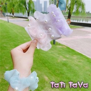 (Video)Hot  Cột tóc srcunchies voan hạt châu Tatitava