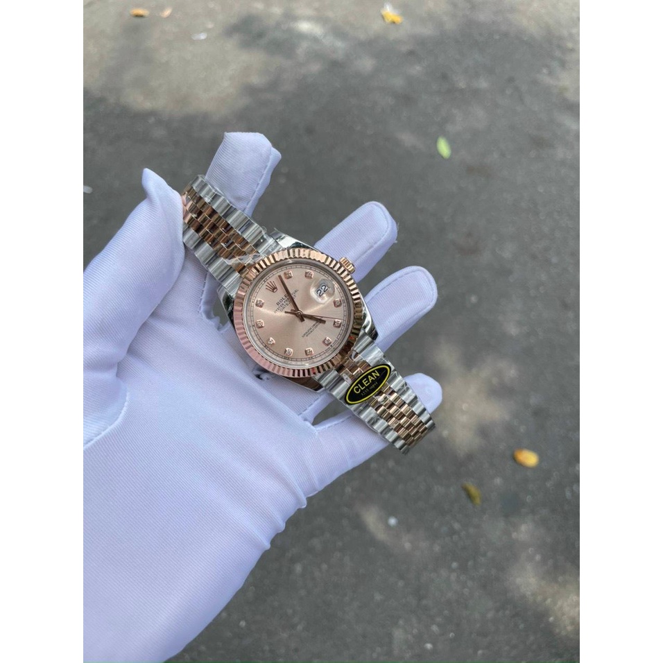 Đồng Hồ Rolex Date Just Vàng Hồng Cọc Số Đính Đá c Siêu Cấp- Máy Cơ Automatic Thụy Sĩ - Size 36mm,42mm - Bảo Hành 5 Năm