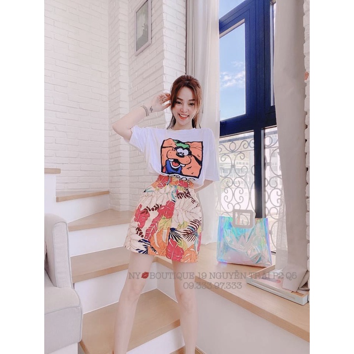 Set chân váy chú chó good váy ngắn hoa lá LT363