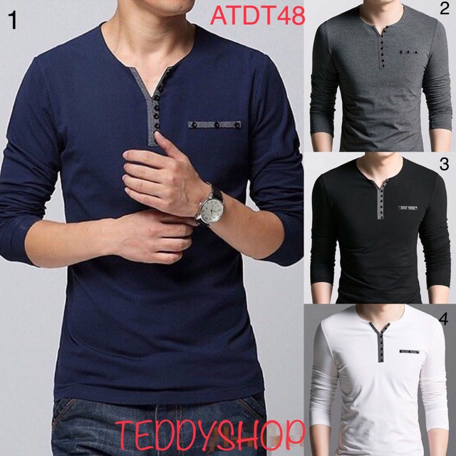 Áo thun dài tay Thu Đông phối màu thời trang cao cấp - ATD xám | BigBuy360 - bigbuy360.vn