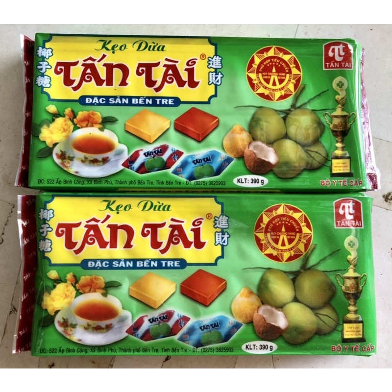 kẹo dừa Tấn Tài gói 390g 100 viên đặc sản bến tre