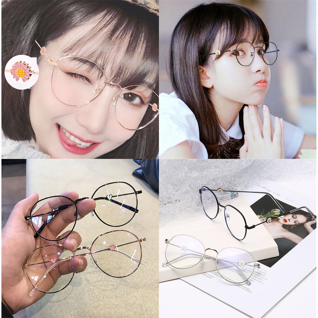 Korean style fashion Heart Daisy Pendant Frame Glass /Anti-blue Glasses for computer