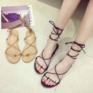 (Order-ảnh thật) Sandals bệt dây đan buộc cổ chân đi biển siêu xinh