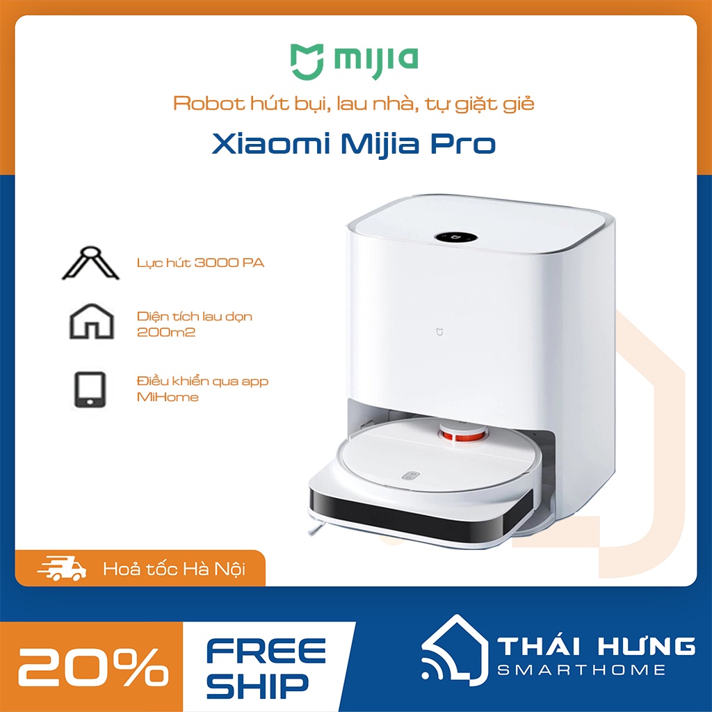 [Hỏa tốc HN] Robot hút bụi lau nhà Xiaomi Mijia Pro giặt giẻ lau tự động STYTJ06ZHM